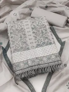 Ishin Floral Embroidered Zari Work Pure Cotton Unstitched Dress Material