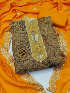 Ishin Floral Embroidered Zari Pure Cotton Unstitched Dress Material