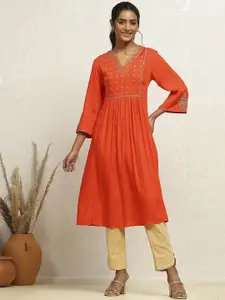 Biba Floral Embroidered Flared Sleeves A-Line Kurta