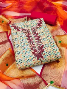 KIMISHA Floral Woven Design Beads & Stones Unstitched Dress Material