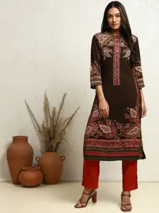 Biba Floral Printed Round Neck Straight Kurta