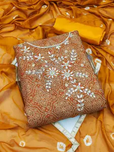 Ishin Floral Printed Beads and Stones Pure Cotton Unstitched Dress Material