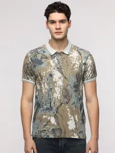 Crocodile Men Abstract Printed Polo Collar Pure Cotton Slim Fit T-Shirt