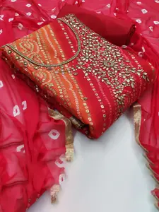 Ishin Bandhani Printed Beads and Stones Unstitched Dress Material