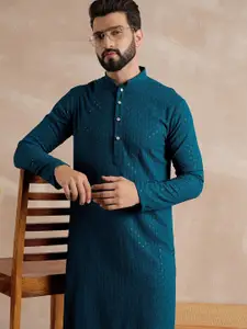 Anouk Geometric Embroidered Sequinned Mandarin Collar Straight Kurta