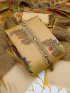 Ishin Floral Woven Design Zari Unstitched Dress Material