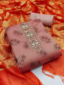 Ishin Floral Embroidered Beads and Stones Unstitched Dress Material