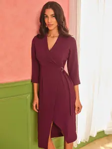 AND V-neck Knee Length Wrap Dress