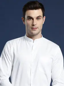 Hancock Men Standard Band Collar Solid Cotton Slim Fit Formal Shirt