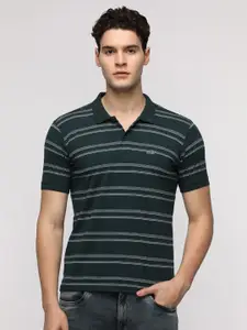 Crocodile Men Striped Polo Collar Cotton Slim Fit T-Shirt