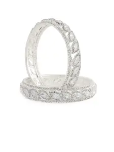 LAVAZZA Set of 2 Leaf Cut American Diamond & Cubic Zirconia Studded Bangles