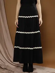 Boho By Athena Women Solid Flared Maxi Skirt