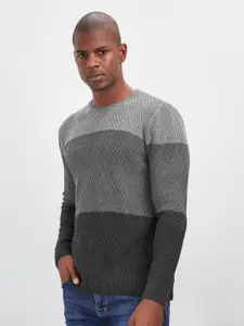 Trendyol Men Self Design Round Neck Cotton Sweatshirt