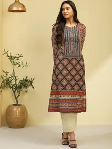 Biba Ethnic Motifs Printed Keyhole Neck Straight Kurta