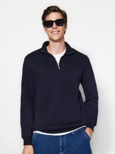 Trendyol Men Mock Collar Solid Sweatshirt