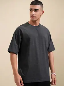 HIGHLANDER Men Solid Round Neck Cotton Oversized T-Shirt