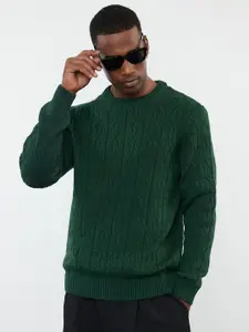 Trendyol Men Self Design Round Neck Sweatshirt