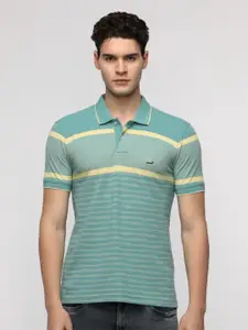 Crocodile Men Striped Polo Collar Cotton Slim Fit T-Shirt