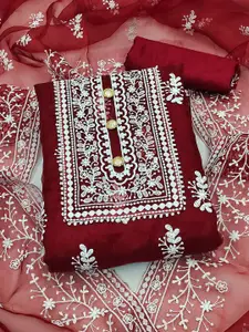 Ishin Floral Embroidered Zari Unstitched Dress Material