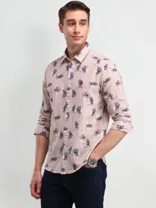 U.S. Polo Assn. Men Modern Spread Collar Floral Printed Cotton Slim Fit Casual Shirt