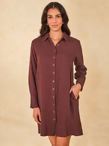 AND Woman Shirt Solid Casual Above Knee Pure CottonmDress