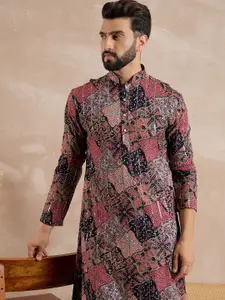 Anouk Floral Printed Mandarin Collar Sequinned Straight Kurta