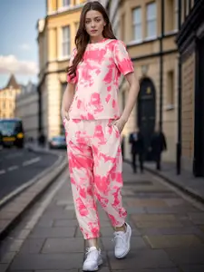 Ziva Fashion Tie & Dyed Round Neck T-Shirt With Joggers