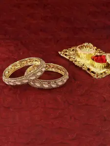 LAVAZZA Set of 2 Leaf Cut American Diamond & Cubic Zirconia Studded Bangles