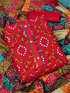 Ishin Geometric Embroidered Mirror Work Pure Cotton Unstitched Dress Material