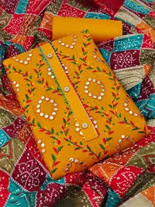 Ishin Floral Embroidered Mirror Work Pure Cotton Unstitched Dress Material