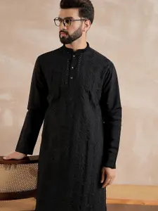 Anouk Floral Embroidered Mandarin Collar Sequinned Straight Kurta