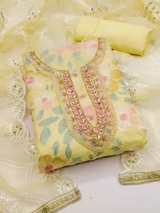 KIMISHA Floral Embroidered Beads and Stones Organza Unstitched Dress Material