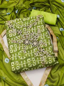 Ishin Floral Embroidered Beads and Stones Pure Cotton Unstitched Dress Material