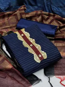 Ishin Striped Sequinned Unstitched Dress Material