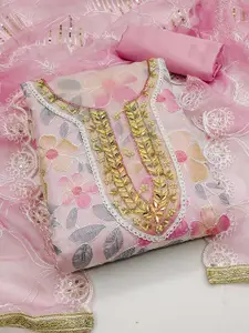 KIMISHA Floral Embellished Beads & Stones Organza Unstitched Dress Material