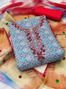 KIMISHA Floral Printed Beads and Stones Unstitched Dress Material