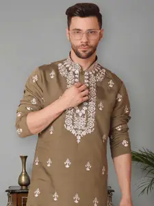 Jompers Floral Embroidered Mandarin Collar Chikankari Kurta with Pyjamas
