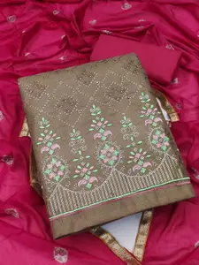 Ishin Floral Embroidered Sequinned Pure Cotton Unstitched Dress Material