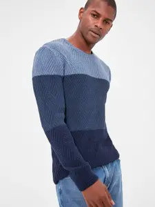 Trendyol Men Self Design Round Neck Cotton Sweatshirt