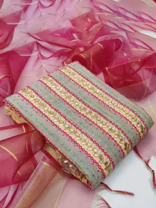 Ishin Floral Embroidered Pure Cotton Zari Unstitched Dress Material