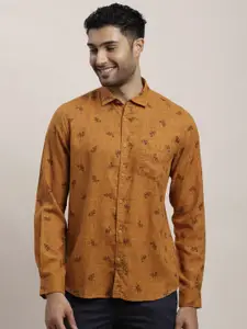 Turtle Men Relaxed Spread Collar Floral Printed Lyocell Slim Fit Casual Shirt