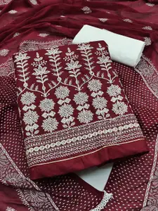 Ishin Floral Embroidered Zari Pure Cotton Unstitched Dress Material