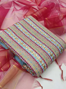 Ishin Ethnic Motifs Embroidered Beads and Stones Pure Cotton Unstitched Dress Material