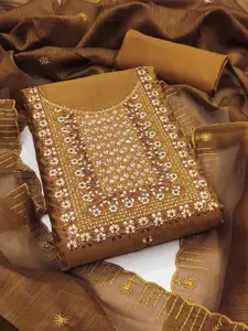 Peachmode Floral Embroidered Mirror Work Unstitched Dress Material