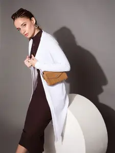 SASSAFRAS BASICS Striped Longline Open Front Shrug