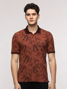 Crocodile Men Floral Printed Polo Collar Cotton Slim Fit T-Shirt