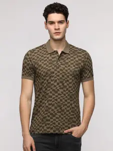 Crocodile Men Checked Polo Collar Pure Cotton Slim Fit T-Shirt