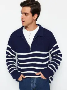 Trendyol Men Striped Shirt Collar Sweatshirt