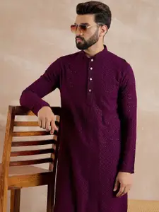 Anouk Geometric Embroidered Mandarin Collar Sequinned Straight Kurta