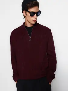 Trendyol Men Self Design High Neck Acrylic Sweatshirt